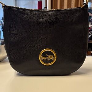 Coach Elle Hobo Black Pebbled Leather Shoulder Bag with Gold Accent